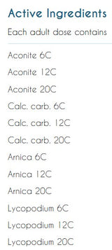Supplement facts for Genesis Safety and Security listing ingredients including Aconite, Calcium