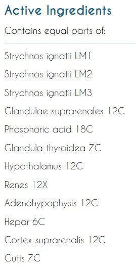 Supplement facts for Organo Adreno Stress