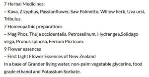 Supplement facts for SleepDrops Menzzz listing ingredients including Ethanol, First Light Flower Essences Of New Zealand, Glycine, Grapefruit, Jujube (Ziziphus)