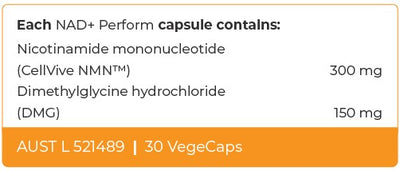 Supplement facts for NAD+Perform