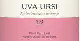 Supplement facts for Uva Ursi 1:2 listing ingredients including Arctostaphylos, Uva ursi (Arctostaphylos uva-ursi)