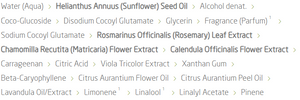 Supplement facts for Skin Food Shower Cream listing ingredients including A-Pinene, Alpha-Pinene, Althaea officinalis, Beta-Pinene, Beta-caryophyllene