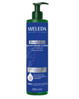 A supplement container of Blue Gentian Revitalising Serum Body Lotion by Weleda