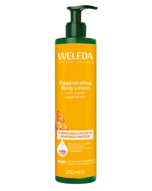 A supplement container of Sea Buckthorn Regenerating Body Lotion by Weleda