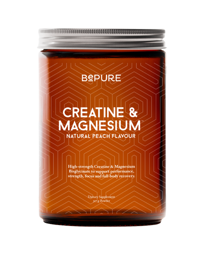 A supplement container of Creatine & Magnesium by Be Pure