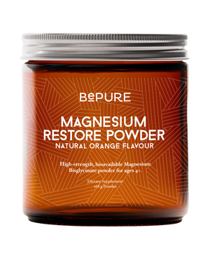 A supplement container of Magnesium Restore Powder by Be Pure