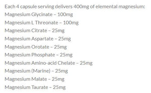 Supplement facts for SleepDrops Magnesium Glycinate 10 powder listing ingredients including Magnesium, Magnesium, Magnesium Orotate, Magnesium Taurate, Magnesium aspartate