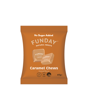 A supplement container of Caramel Chews by Funday Natural Sweets
