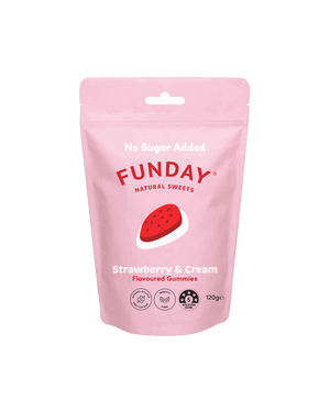 A supplement container of Strawberry & Cream Share Bag by Funday Natural Sweets