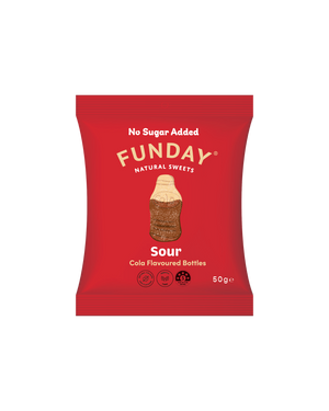 A supplement container of Sour Cola Bottles by Funday Natural Sweets