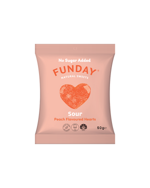 A supplement container of Sour Peach Hearts by Funday Natural Sweets