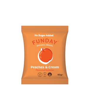 A supplement container of Peaches & Cream by Funday Natural Sweets