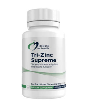 A supplement container of Tri-Zinc Supreme 60c by Designs for Health