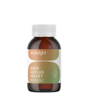 A supplement container of Deer Velvet 500mg Capsules by Skybright