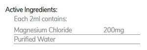 Supplement facts for Magnesium Liquid Mineral listing ingredients including Magnesium, Magnesium chloride hexahydrate