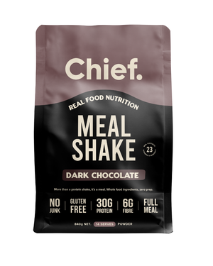 A supplement container of Meal Shake (Dark Chocolate) by Chief Nutrition