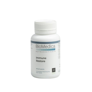 A Supplement container with the name Immune Restore by BioMedica