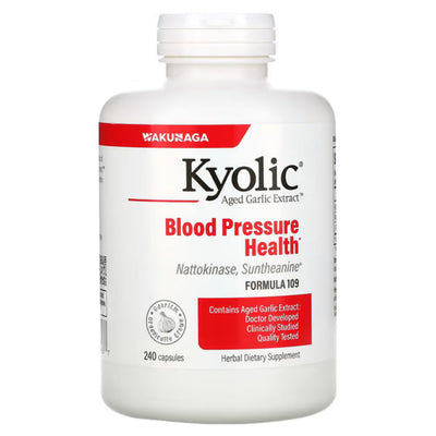 A Supplement container with the name Kyolic Aged Garlic Extract by Wakunaga of America.