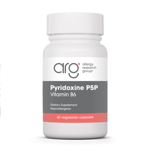 A Supplement container with the name Pyridoxine P5P by Allergy Research Group.