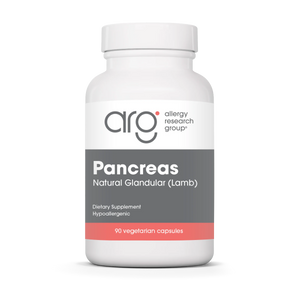 A Supplement container with the name Pancreas (Lamb) by Allergy Research Group.