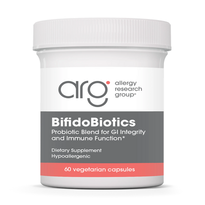 A Supplement container with the name BifidoBiotics by Allergy research Group.