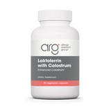 A Supplement container with the name Laktoferrin with Colostrum by Allergy Research Group.