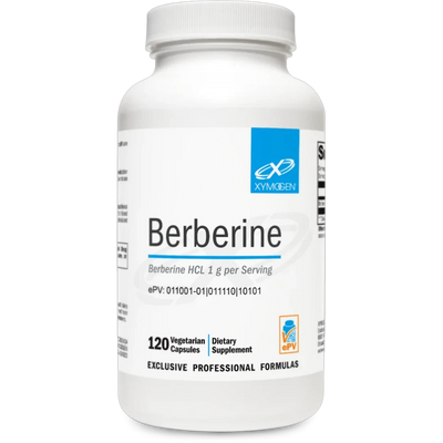 A Supplement container with the name Berberine by Xymogen.