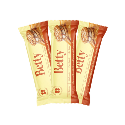 A 3 pack of Caramel Cookie Dough Bars from Good Betty.