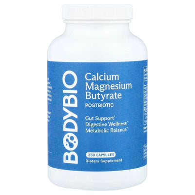 A Supplement container with the name Calcium Magnesium Butyate (250 Caps) by Body Bio