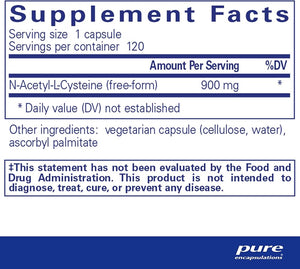 Ingredients: N-Acetyl-L-Cysteine (free-form) 900mg