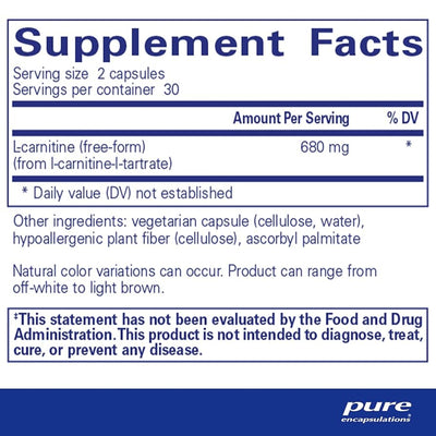 Ingredients: L-carnitine (free-form) (from I-carnitine-l-tartrate).