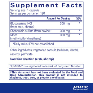 Ingredients: Glucosamine HCI, Chondroitin sulfate, MSM