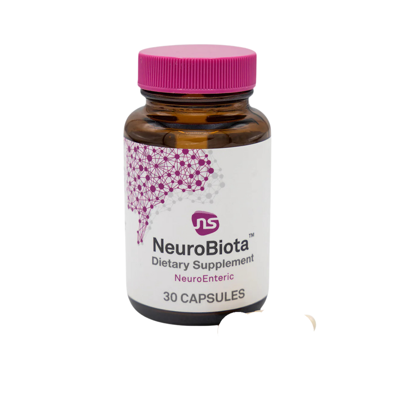 A Supplement container with the name  NeuriBiota by NeuroScience.