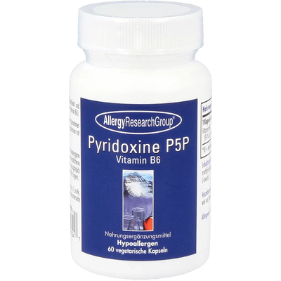 A Supplement container with the name Pyridoxine P5P by Allergy Research Group.