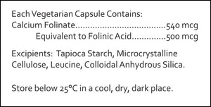 Supplement facts for Folinic Acid by RN Labs