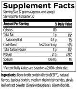 text describing the ingredients: Bone broth protein (HydroBEEF) Natural flavors, Tapioca dextrin, Medium chain triglycerides, stevia leaf extract powder (Stevia rebaudiana), Silicon dioxide.