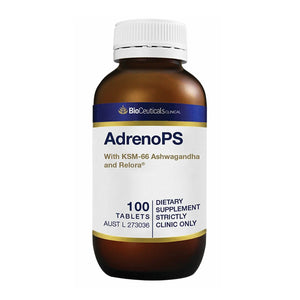 A Supplement container with the name AdrenoPS by BioCeuticals Clinical.