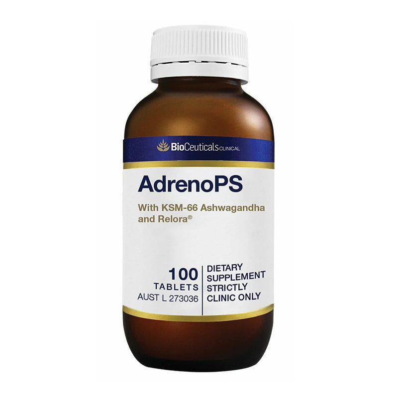 A Supplement container with the name AdrenoPS by BioCeuticals Clinical.