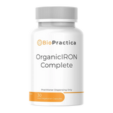 A Supplement Container with the name OrganicIron Complete by Bio-Practica