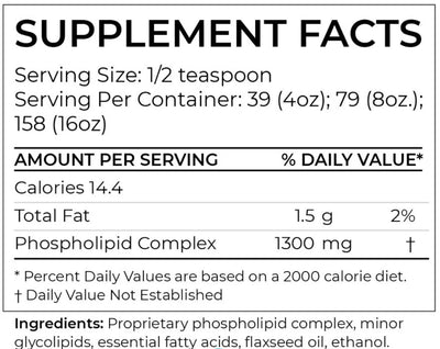 Text describing the ingredients: Phospholipid Complex 1300mg 