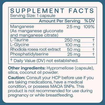 Ingredients: Manganese, L-Taurine, L-Glycine, Rhodiola rosea root extract, Posphatidylerine
