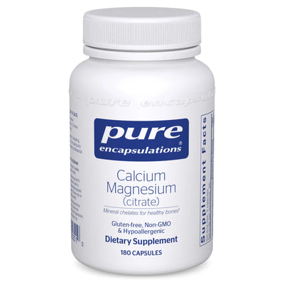 A Supplement container with the name Calcium Magnesium (Citrate) 180 Caps by Pure Encapsulations.