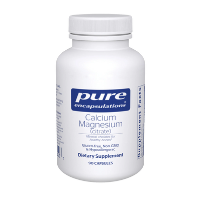 A Supplement container with the name Calcium Magnesium (Citrate) 90 Caps by Pure Encapsulations.