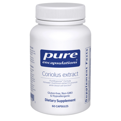 A Supplement container with the name Coriolus Extract by Pure Encapsulations.