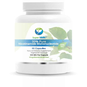 A Supplement container with the name Super NMN by MegaResveratrol.