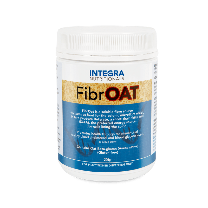 A Supplement container with the name FibrOAT by Integra Nutritionals.