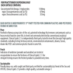 Text describing the ingredients: Concentrated Fish Omega-3 Triglycerides, equiv. Eicosapentaenoic acid (as TG), equiv. Docosahexaenoic acid (as TG).