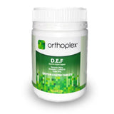 A Supplement Container with the name D.E.F (Digestive Enzyme Formula) 180 Tablets by Orthoplex Green