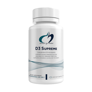 Supplement bottle labeled 'D3 Supreme' by Designs for Health 