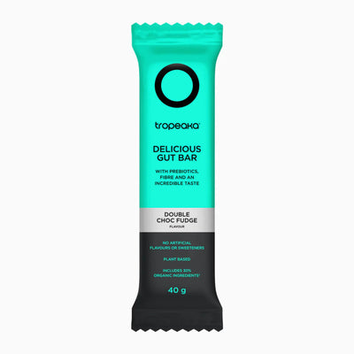 A Supplement Bar with the name Delicious Gut Bar (Double Choc Fudge ) (1 Bar) by Tropeaka.
